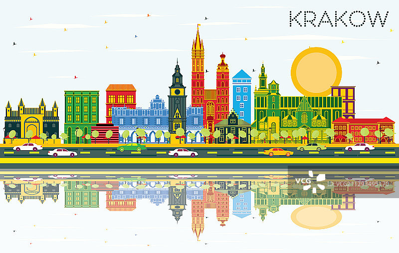 克拉科夫城市彩色建筑天际线图片素材