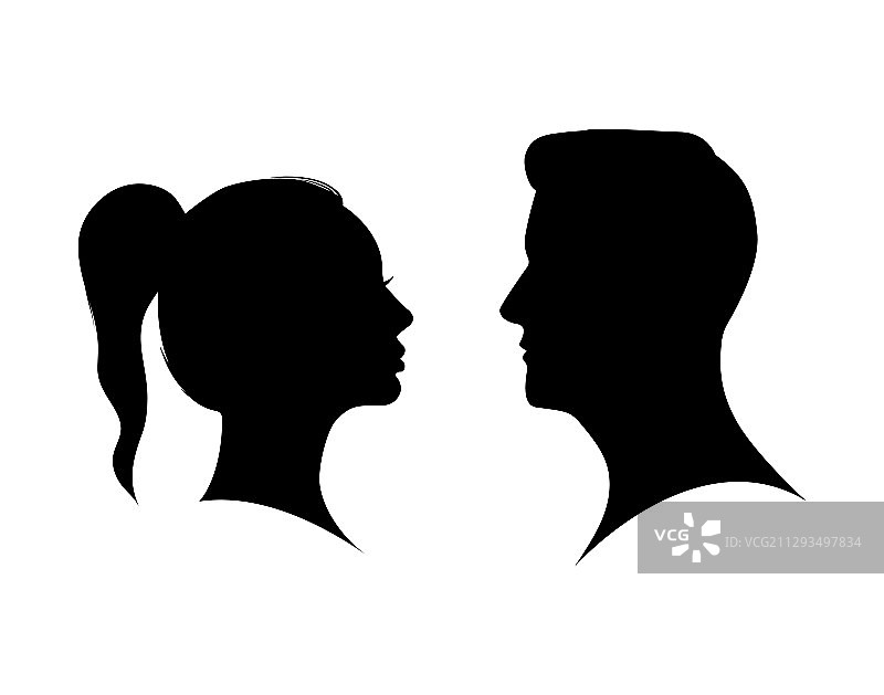 情侣男人和女人的侧脸轮廓图片素材