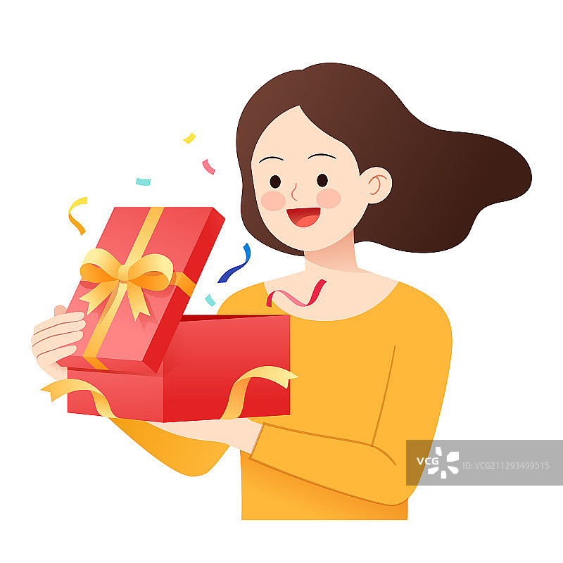 一个女性开心地打开礼盒图片素材