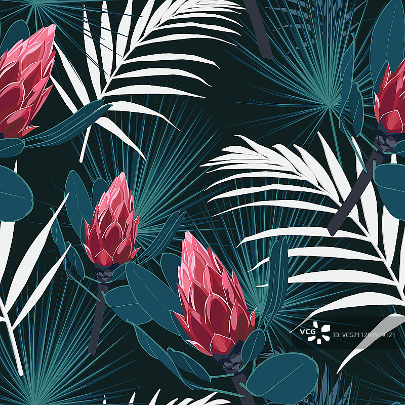 鲜艳热带植物无缝图案图片素材