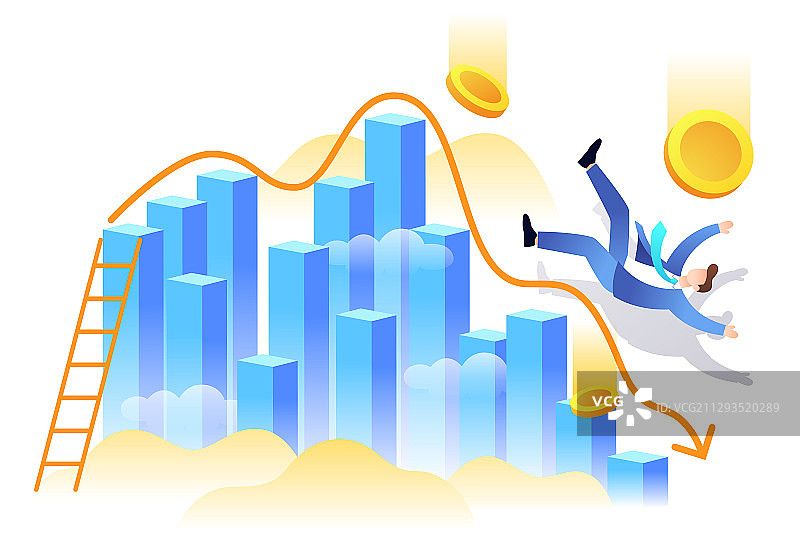 一个男人从走势图跌落图片素材