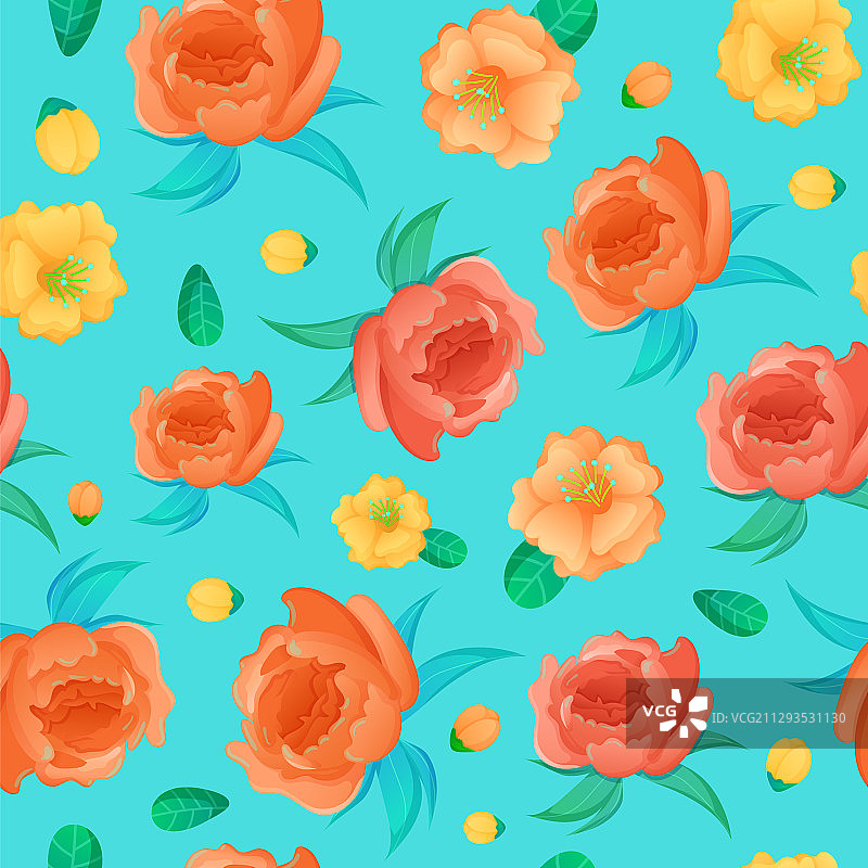 带树叶的野生花园花卉无缝图案图片素材