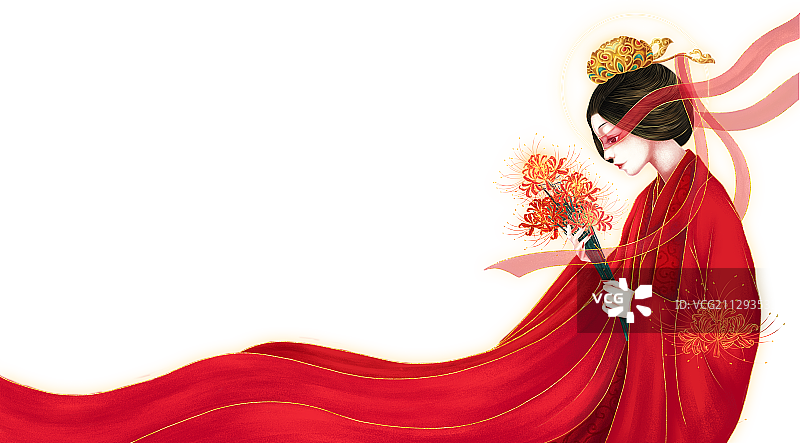 拿着彼岸花的古典女人图片素材