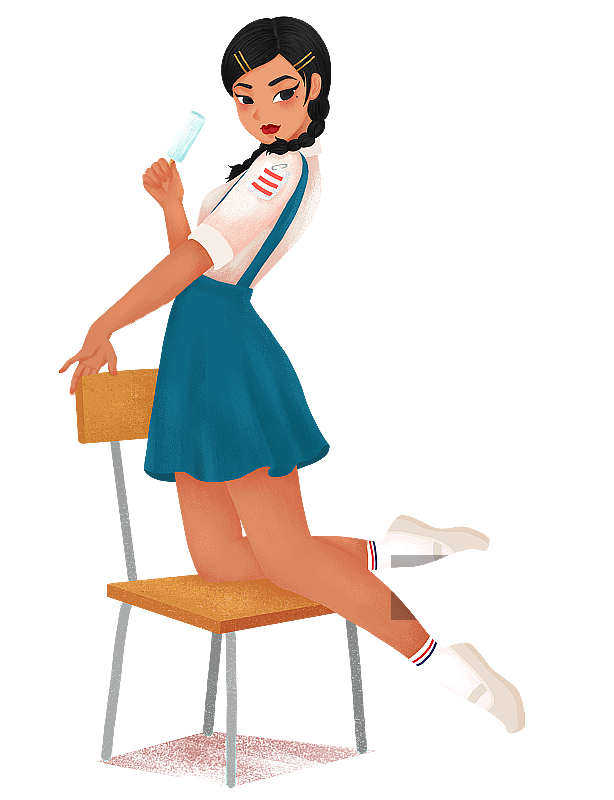 吃冰棒穿校服的女孩图片素材