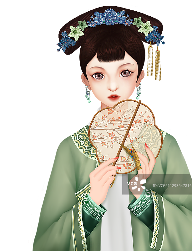 拿着扇子的清宫女人图片素材