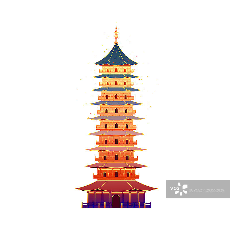 苏州北寺塔建筑矢量插画图片素材