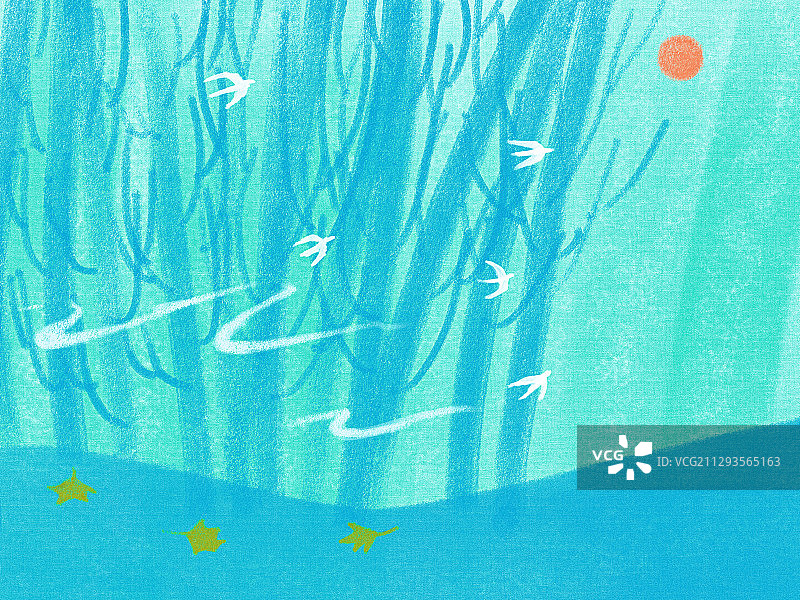 飞鸟森林风景插画图片素材