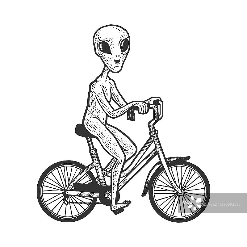 外星人骑自行车素描图片素材