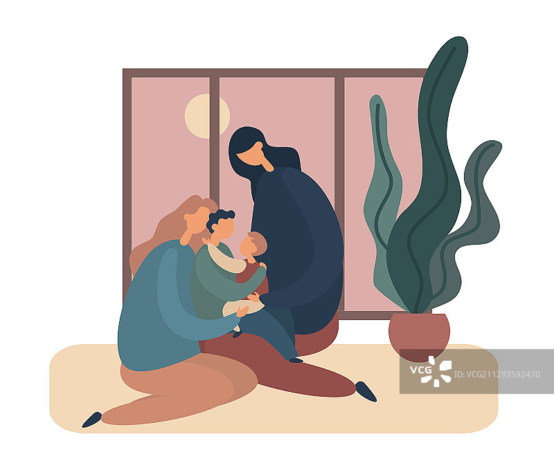 一家人在公寓里温馨相拥图片素材