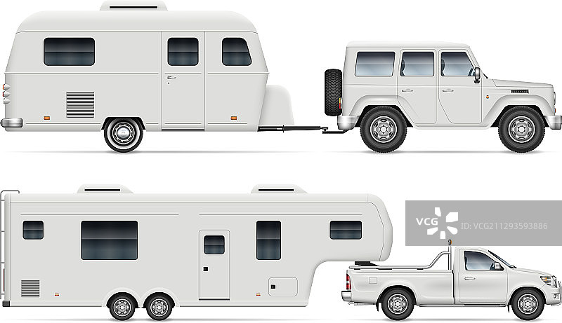 带有露营拖车的汽车侧视图图片素材