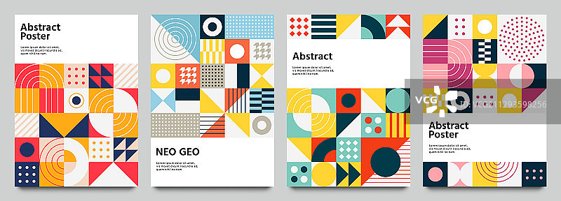 带有现代网格banner的彩色新几何海报图片素材