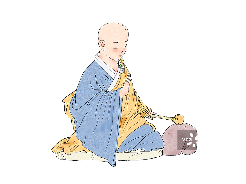 小和尚敲木鱼元素插画图片素材