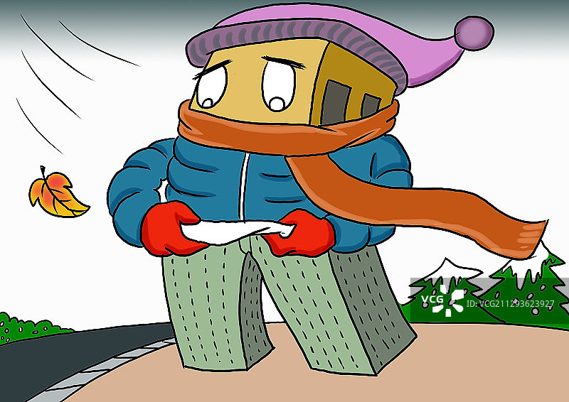 插画：30秋季降温大楼穿秋裤图片素材