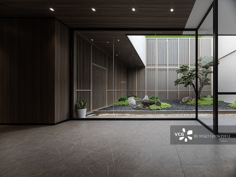 下沉式书房庭院空间图片素材