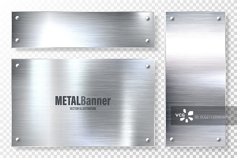 逼真闪亮金属banner套装拉丝钢图片素材