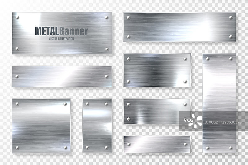 逼真闪亮金属banner套装拉丝钢图片素材