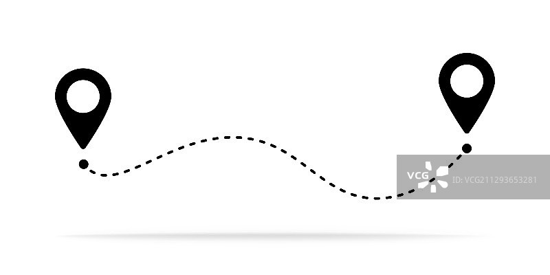 路线位置图标双图钉标志和虚线图片素材