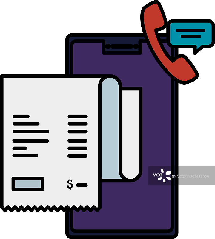 带智能手机和电话的纸质凭证图片素材