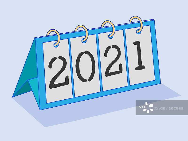 蓝色2021新年万年历封面插画图片素材