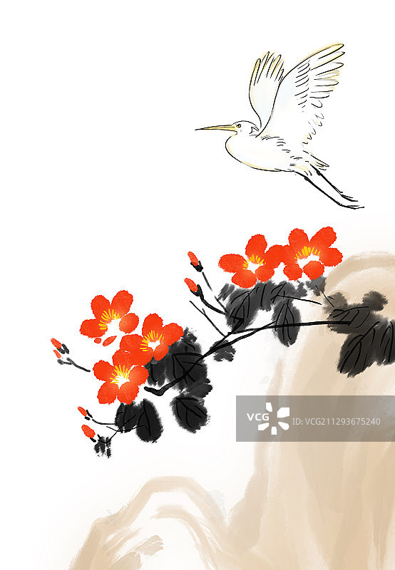 秋季节气水墨中国画花鸟画插图图片素材