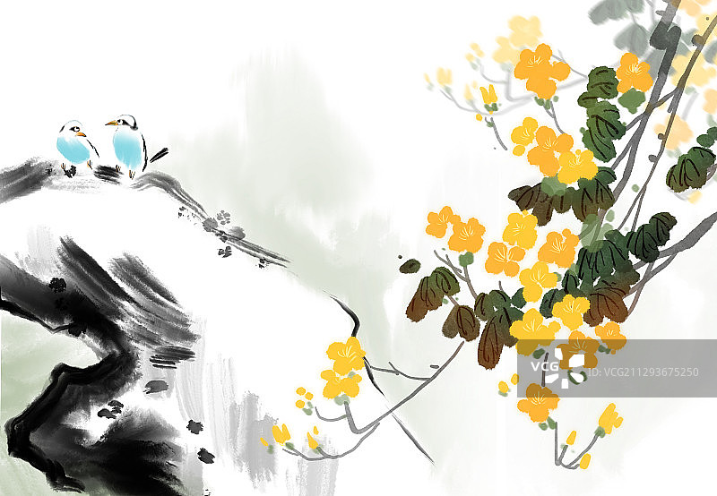 秋季节气水墨中国画花鸟画插图图片素材
