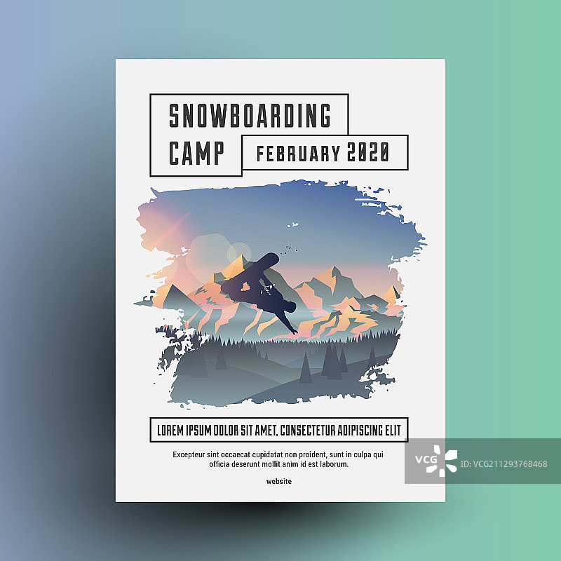 单板滑雪营地宣传单或海报设计模板图片素材