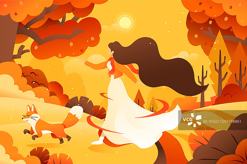 卡通秋季踏秋出游亲子游重阳节秋游立秋处暑秋分节气风景矢量插画图片素材