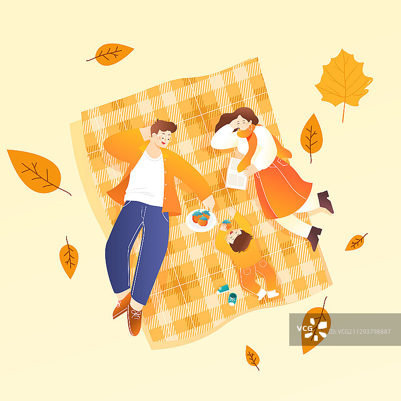 卡通秋季踏秋出游亲子游重阳节秋游立秋处暑秋分节气风景矢量插画图片素材