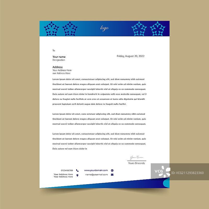 蓝色信头纸模板设计图片素材