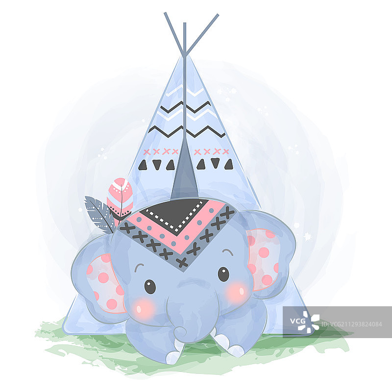 水彩风格的可爱波西米亚风小象图片素材