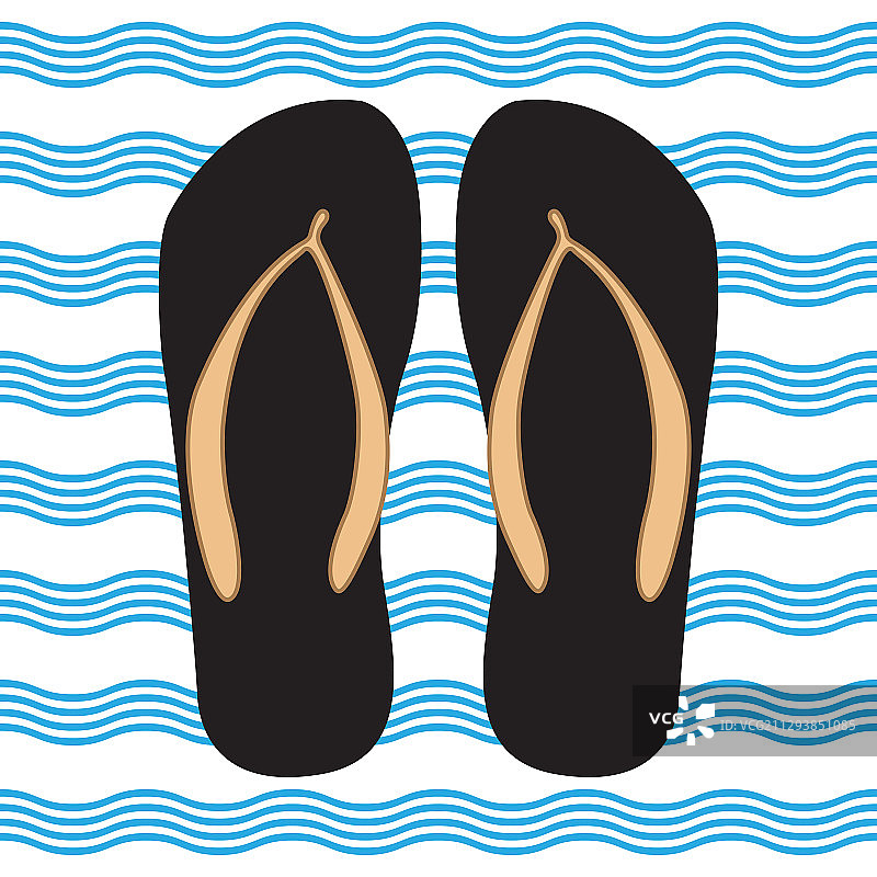 海浪背景上的沙滩人字拖图片素材