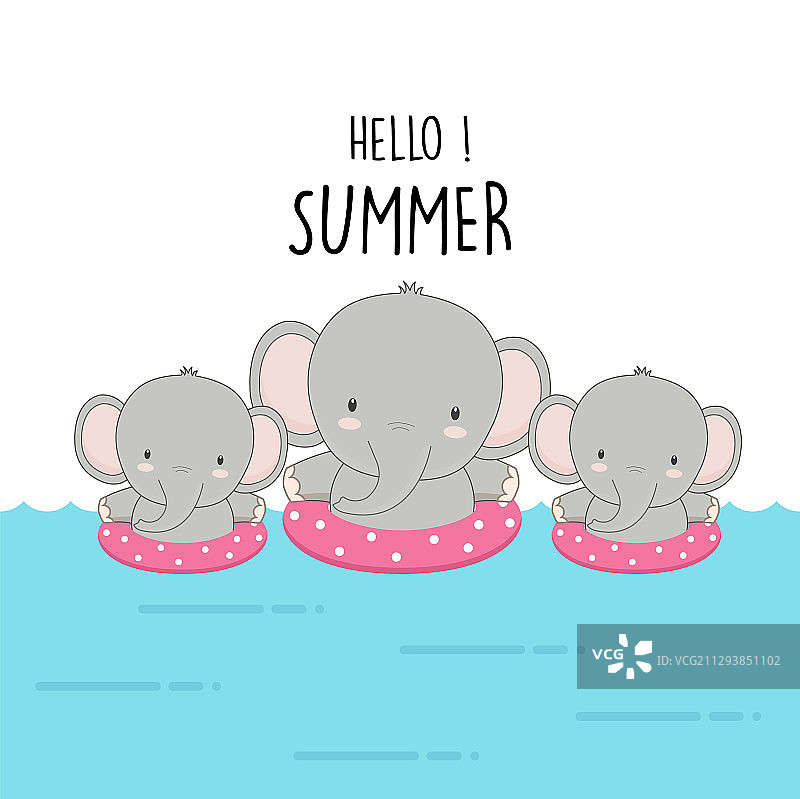 可爱的卡通大象夏季元素图片素材