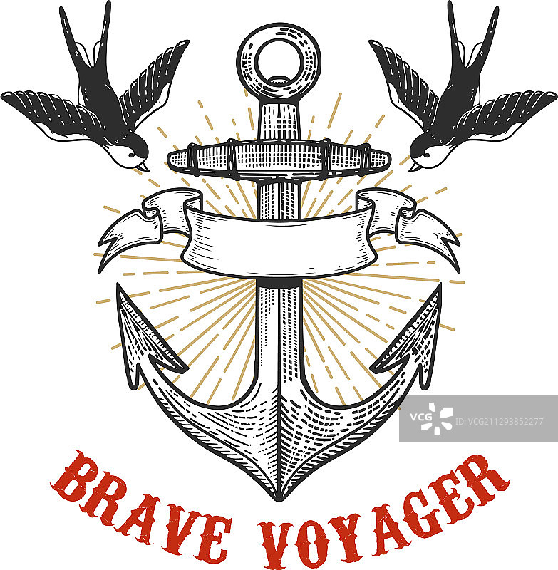 雕刻风格的复古铁锚与燕子图片素材