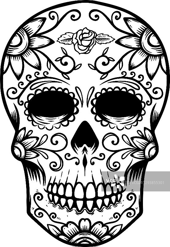 白色背景上的墨西哥复古糖骷髅图片素材