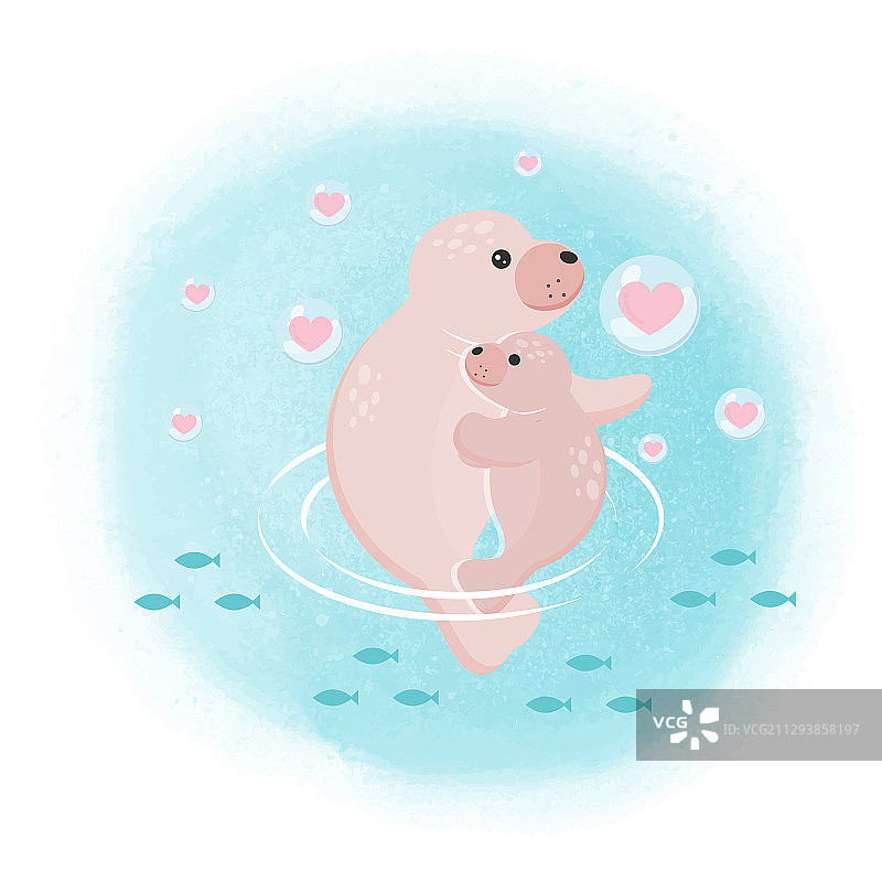 手绘海牛妈妈和宝宝图片素材