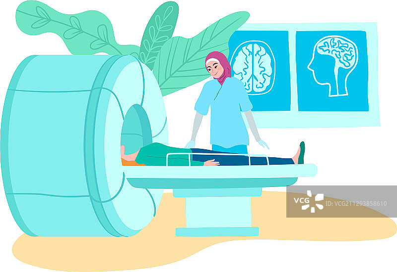 医院里的穆斯林医生使用MRI断层扫描仪图片素材