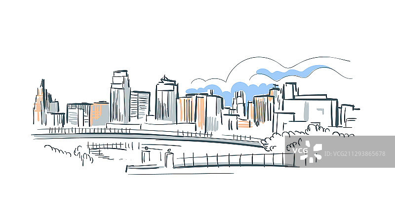 美国密苏里州堪萨斯城城市轮廓素描图片素材