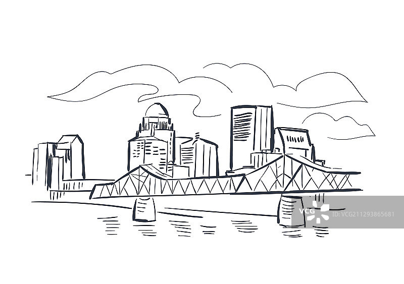 美国肯塔基州路易斯维尔城市轮廓速写图片素材