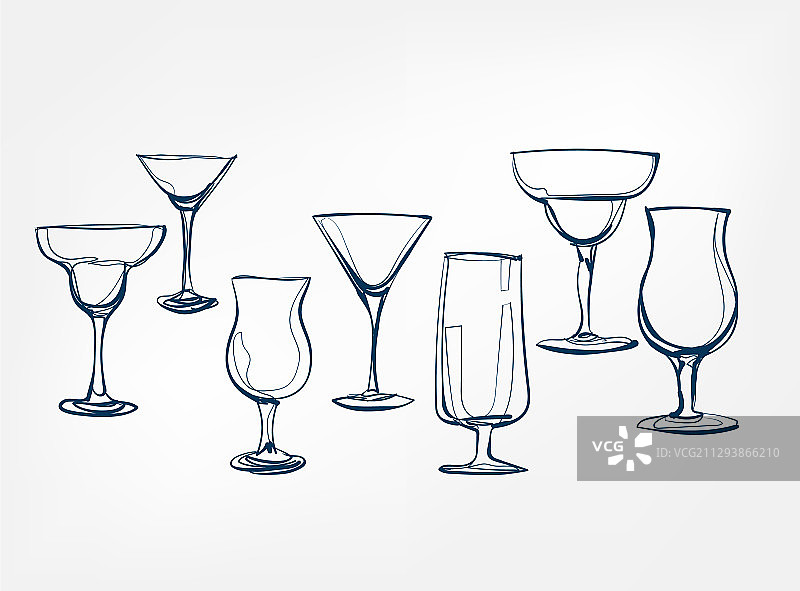 单线条艺术鸡尾酒杯饮品图片素材