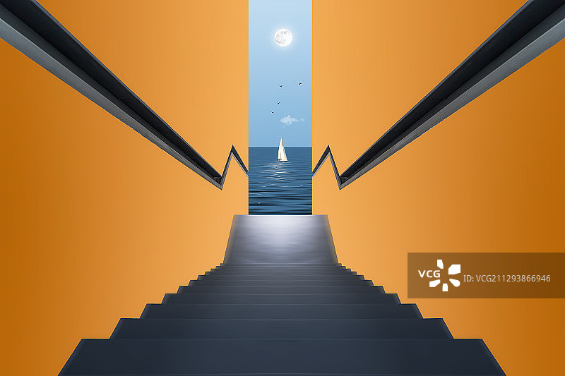楼梯下的孤帆远影图片素材