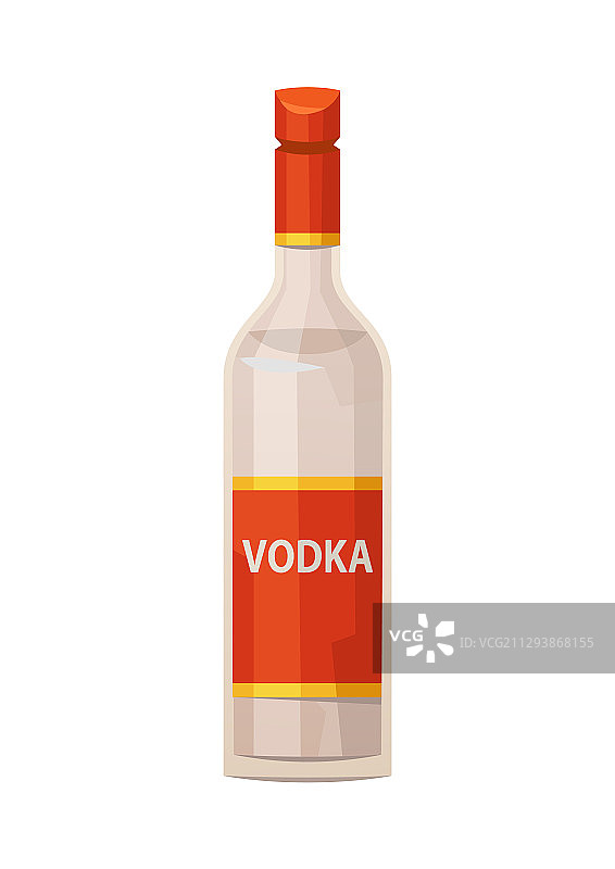 白色背景上的红色瓶盖经典玻璃伏特加酒瓶图片素材