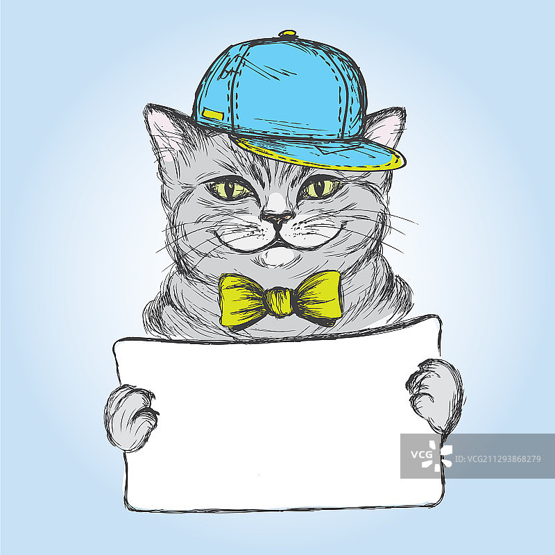 戴帽子领带眼镜的可爱猫咪图片素材