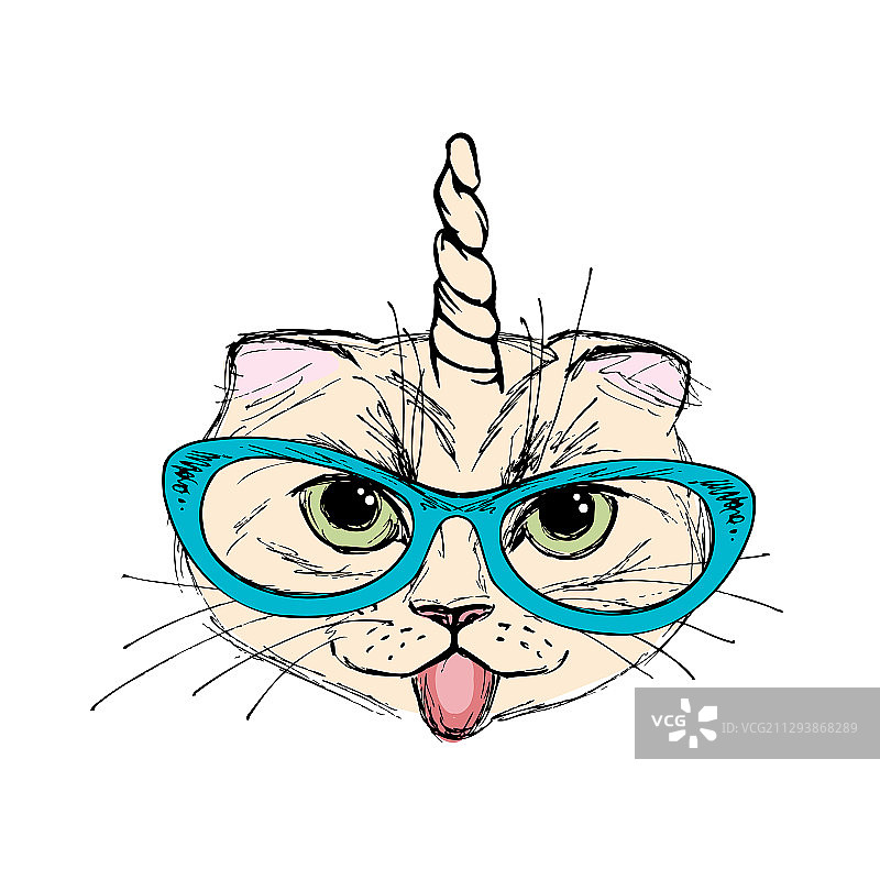 时尚肖像：带角的可爱独角猫图片素材