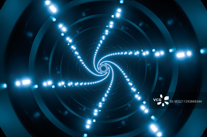 霓虹灯光与圆形隧道 3D渲染图片素材