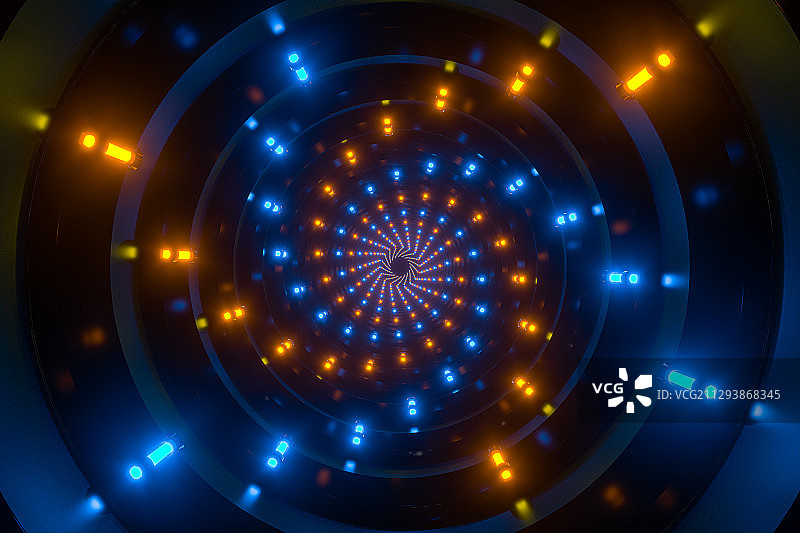 霓虹灯光与圆形隧道 3D渲染图片素材