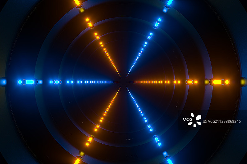 霓虹灯光与圆形隧道 3D渲染图片素材
