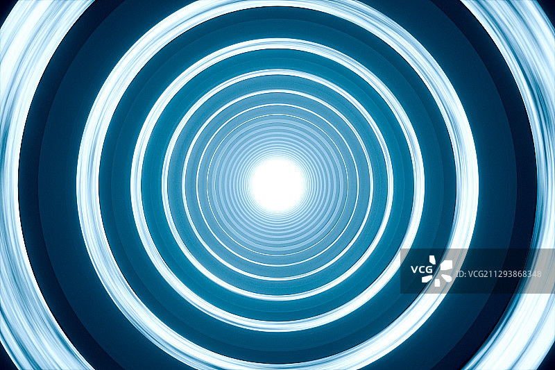 圆形隧道与蓝色灯光 3D渲染图片素材