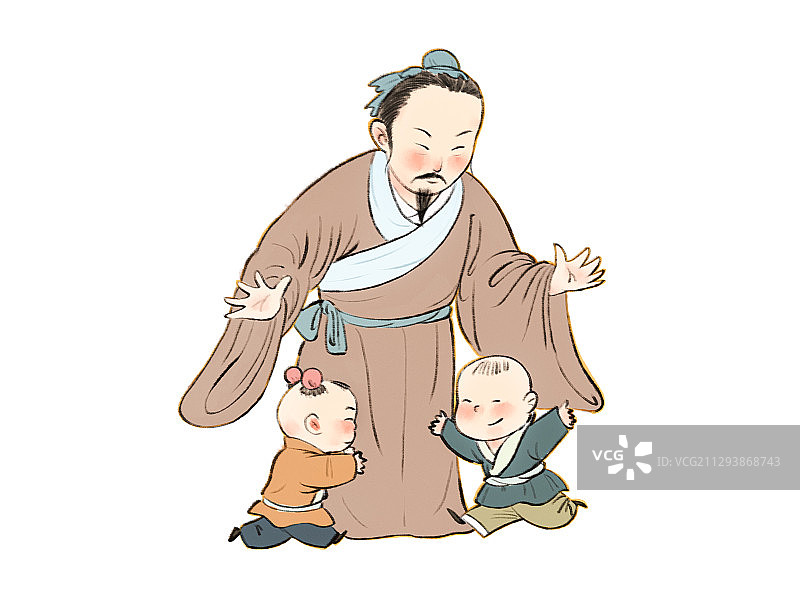 古代父与子儿童插画图片素材