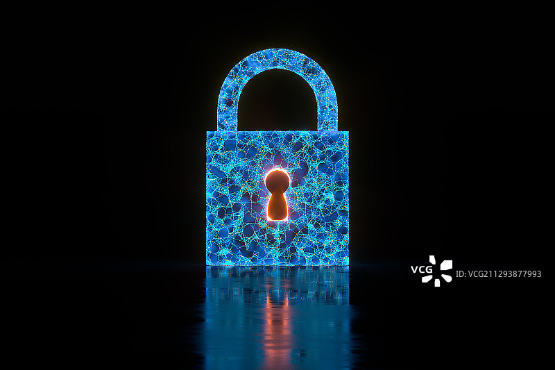 科技线条数字加密锁 3D渲染图片素材