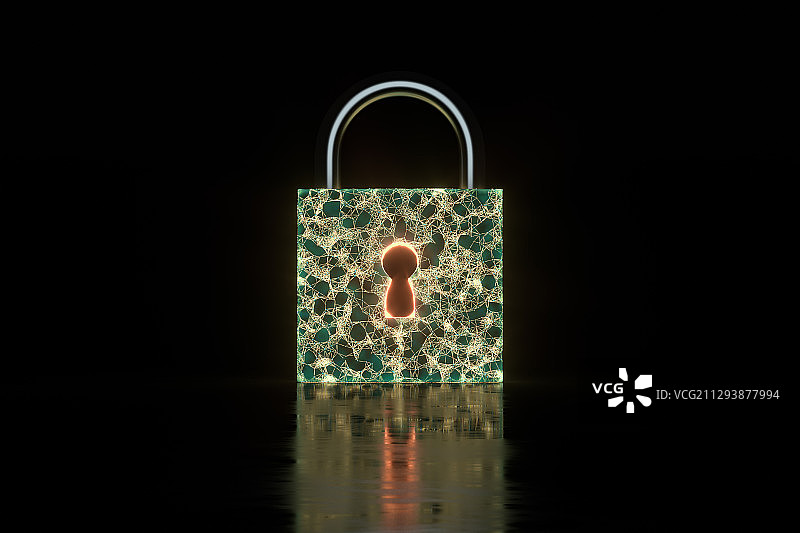 科技线条数字加密锁 3D渲染图片素材